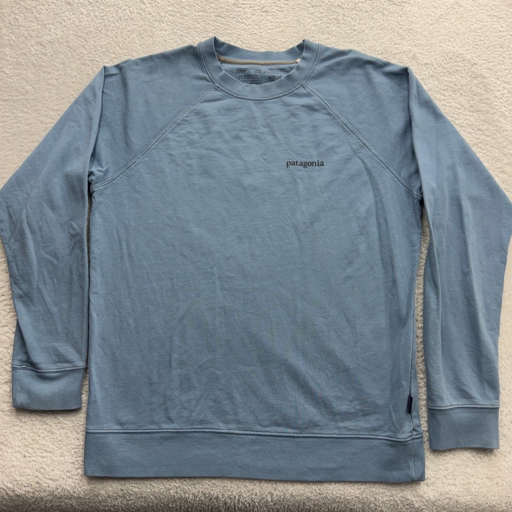 Patagonia Mens Blue Organic Cotton P-6 Logo Graphic Raglan Sweatshirt Size M